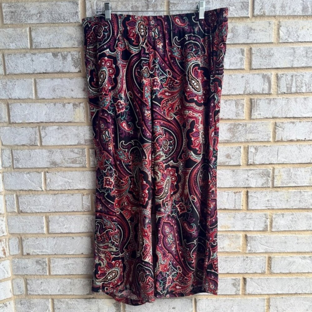 J. Jill Cropped Wide Leg Paisley Print 100% Rayon Pants Women's Size L